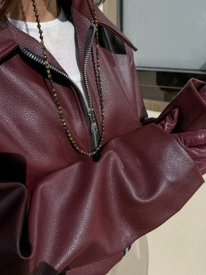 Women’s Autumn Burgundy Bomber Jacket | Short