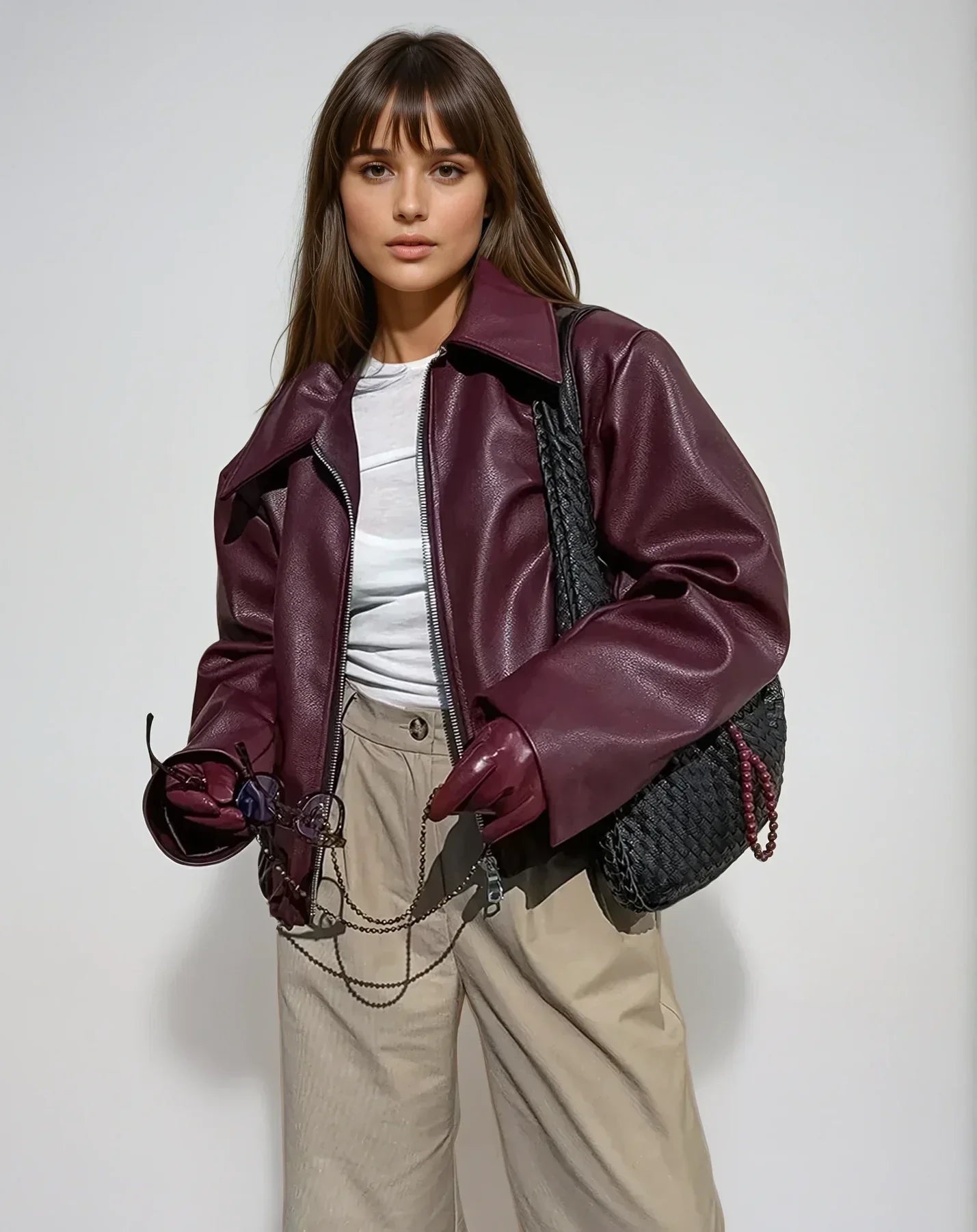 Women’s Autumn Burgundy Bomber Jacket | Short