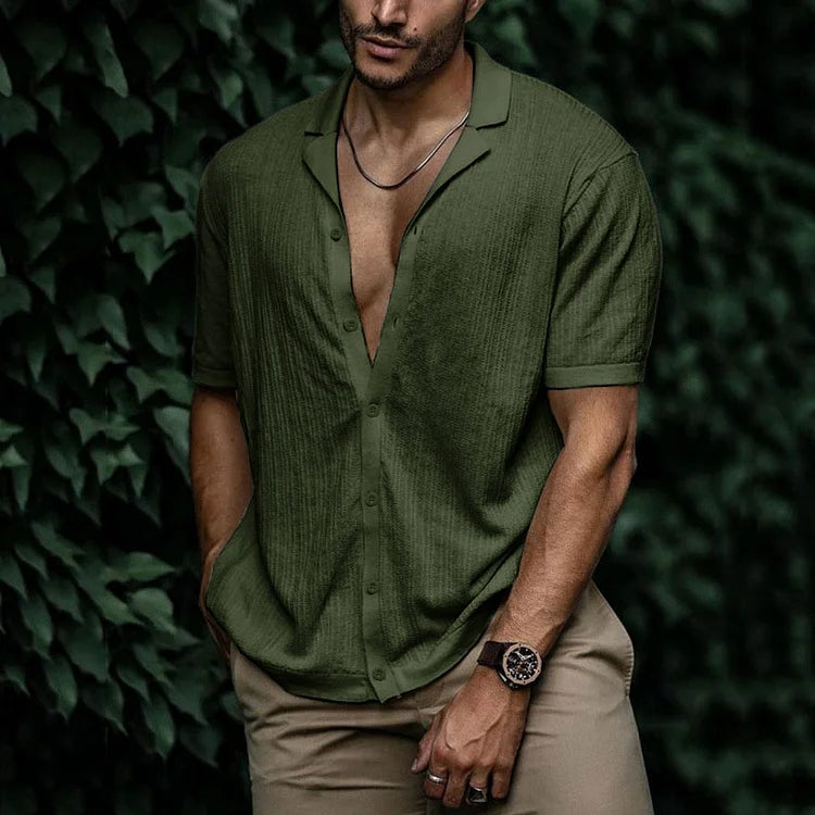 Men’s Textured Button-Up Shirt | Short Sleeve