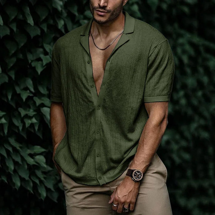 Men’s Textured Button-Up Shirt | Short Sleeve