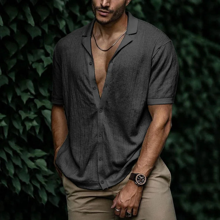 Men’s Textured Button-Up Shirt | Short Sleeve