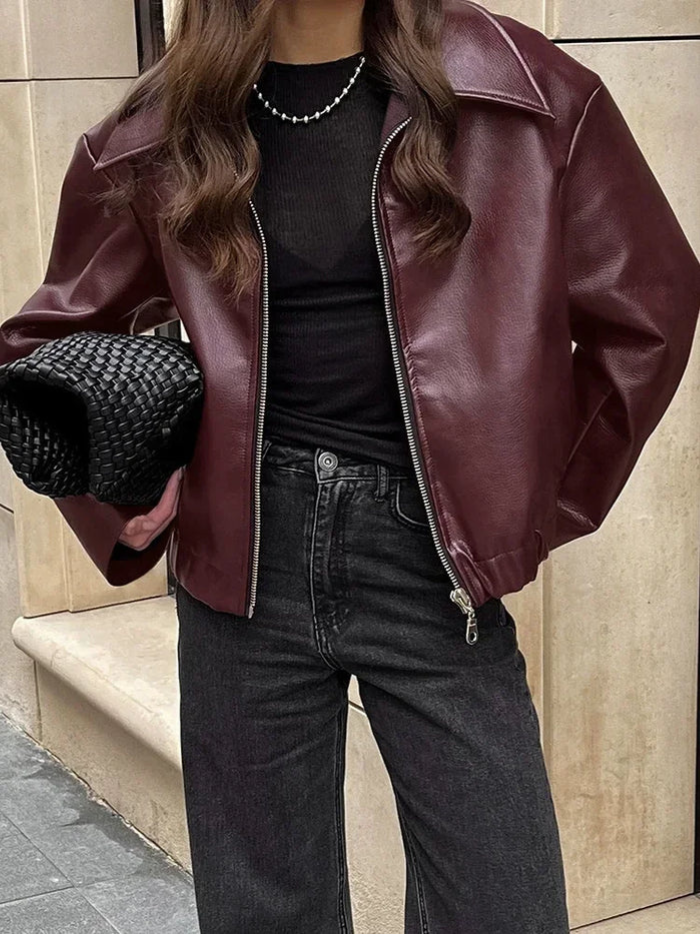 Women’s Autumn Burgundy Bomber Jacket | Short