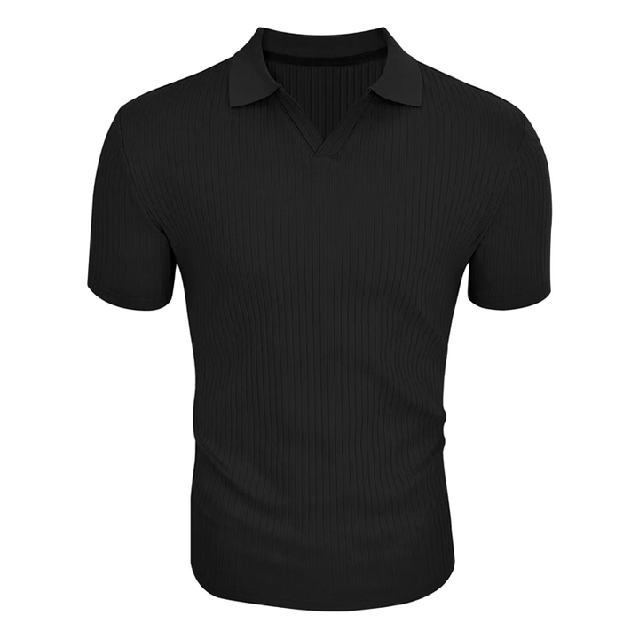 Benjamin - Men's Striped Lapel Polo Shirt with Short Sleeves