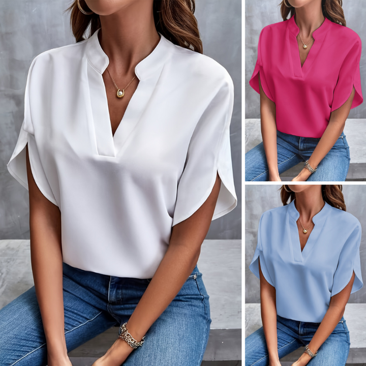Women’s Casual V-Neck Blouse | Short Sleeve