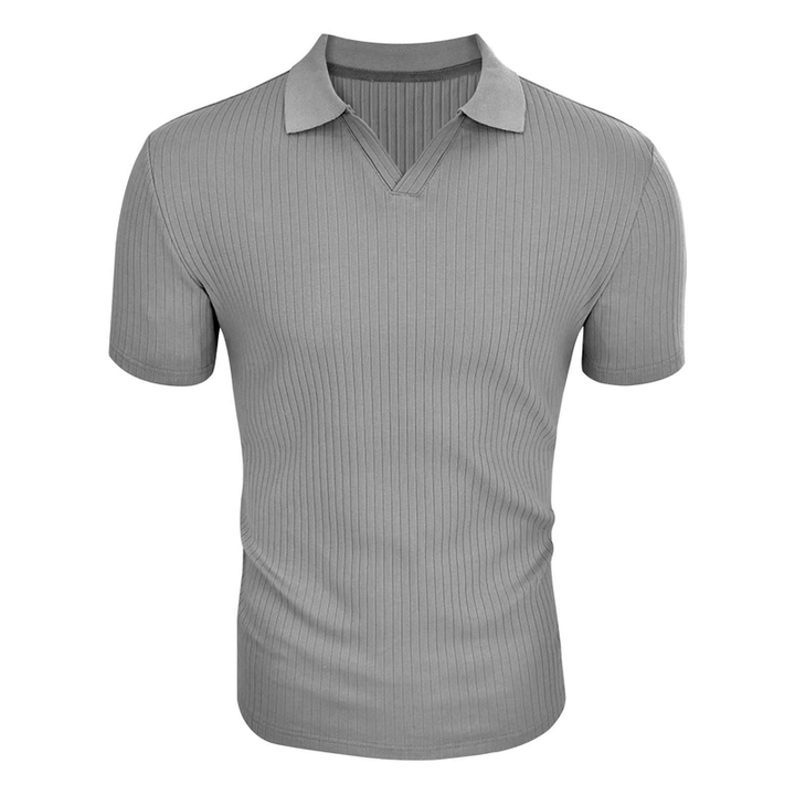 Benjamin - Men's Striped Lapel Polo Shirt with Short Sleeves