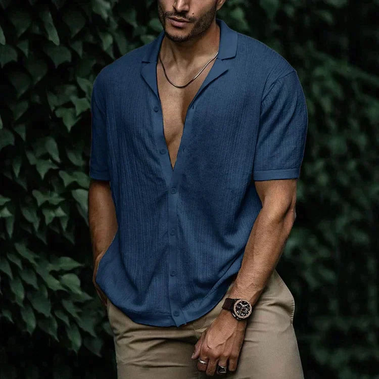 Men’s Textured Button-Up Shirt | Short Sleeve