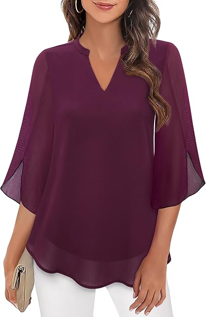 Women’s Sheer Sleeve V-Neck Blouse | Casual