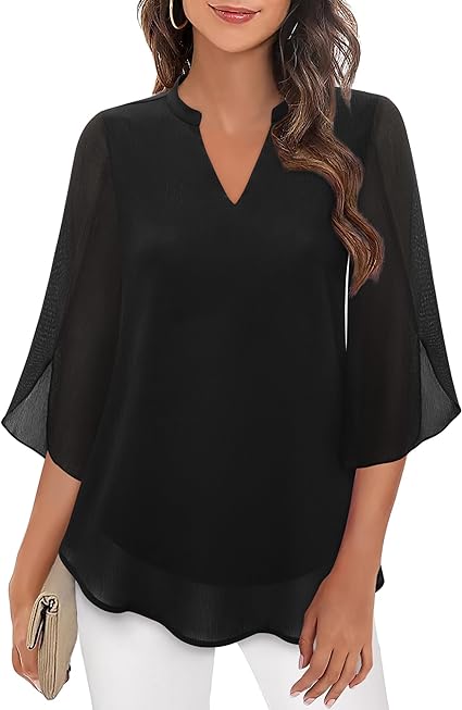 Women’s Sheer Sleeve V-Neck Blouse | Casual