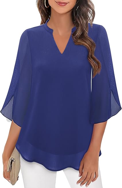 Women’s Sheer Sleeve V-Neck Blouse | Casual