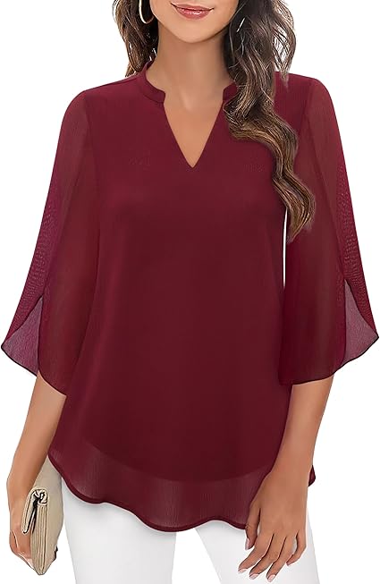Women’s Sheer Sleeve V-Neck Blouse | Casual