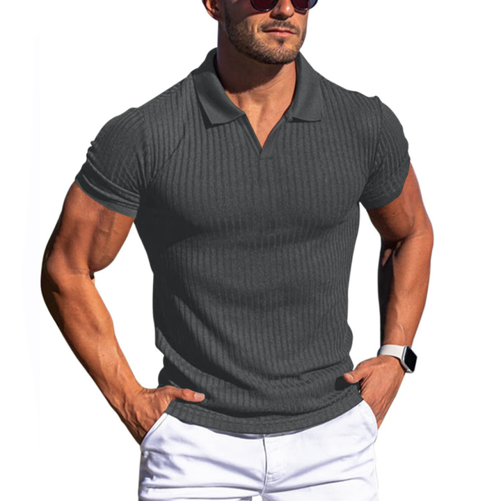 Benjamin - Men's Striped Lapel Polo Shirt with Short Sleeves