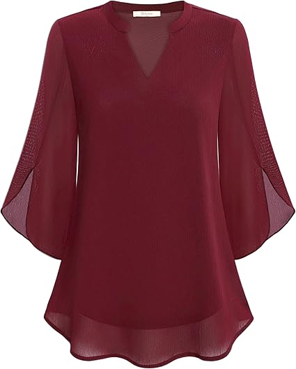 Women’s Sheer Sleeve V-Neck Blouse | Casual