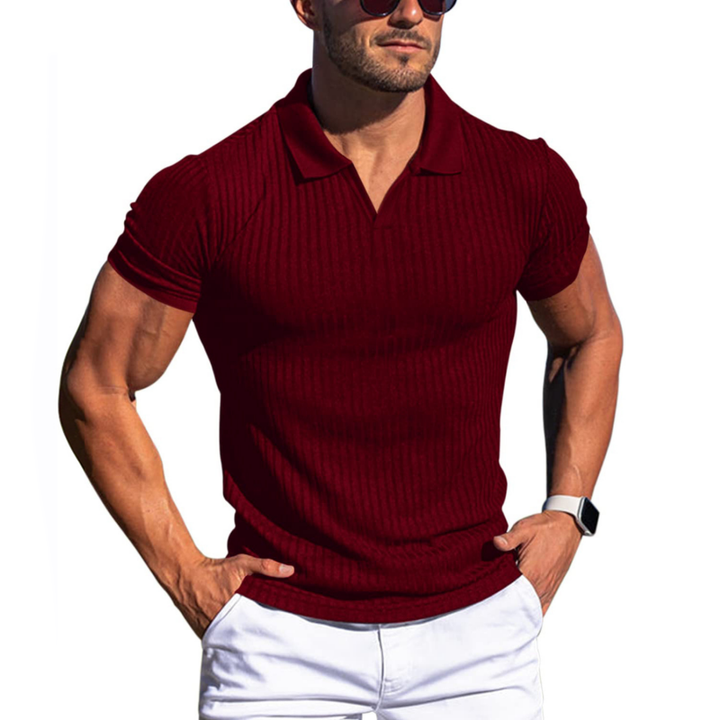 Benjamin - Men's Striped Lapel Polo Shirt with Short Sleeves