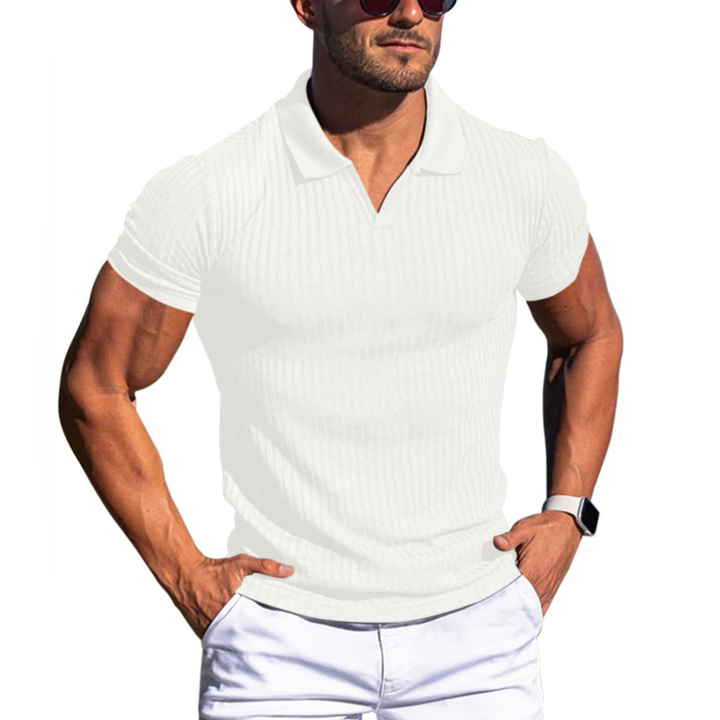 Benjamin - Men's Striped Lapel Polo Shirt with Short Sleeves