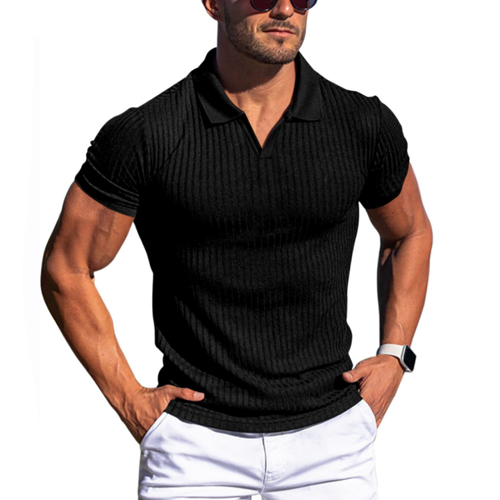 Benjamin - Men's Striped Lapel Polo Shirt with Short Sleeves