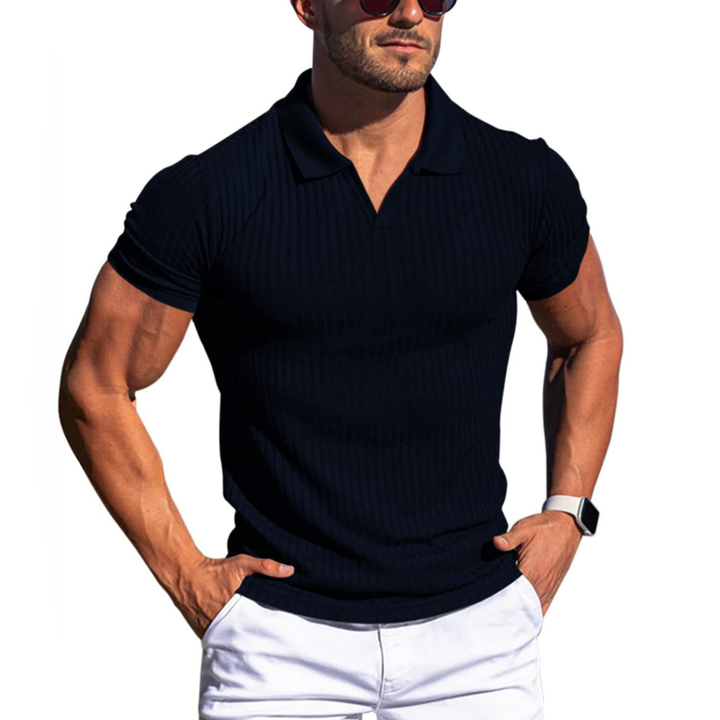 Benjamin - Men's Striped Lapel Polo Shirt with Short Sleeves