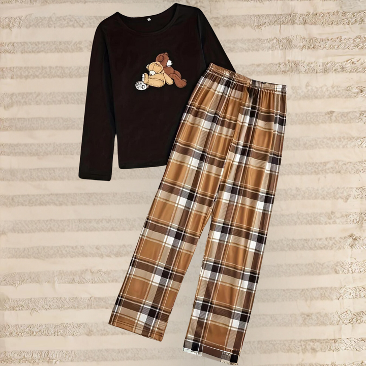 Women’s Plaid Bear Pyjama Set | Long Sleeve