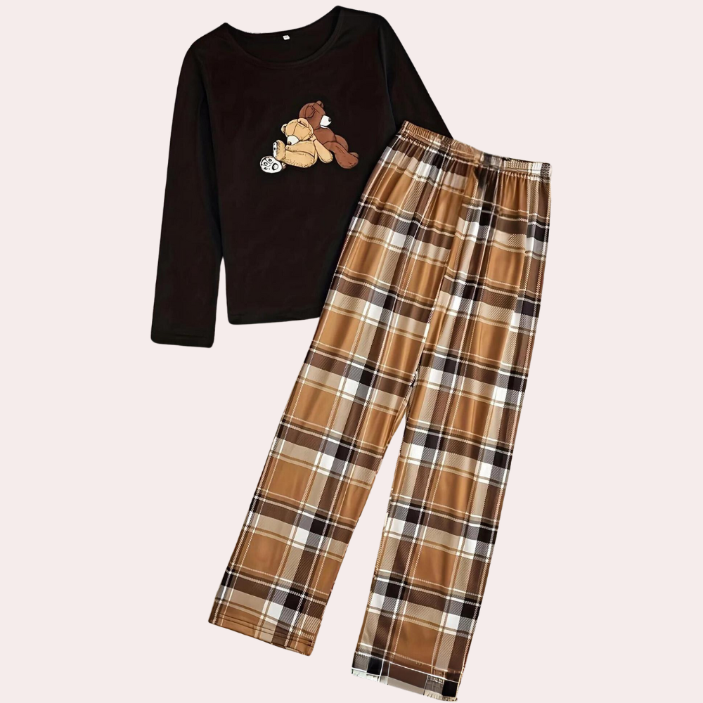 Women’s Plaid Bear Pyjama Set | Long Sleeve