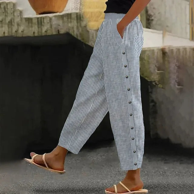 Women’s Striped Button Pants | Baggy