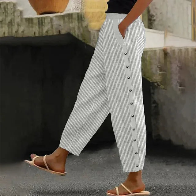 Women’s Striped Button Pants | Baggy