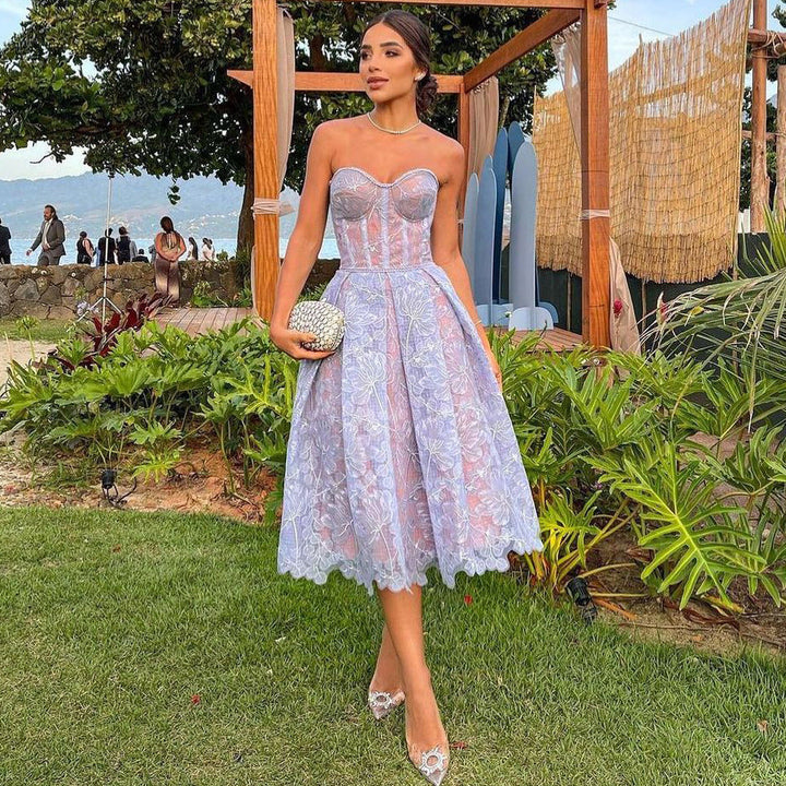 Women’s Strapless Lace Corset Dress | Midi