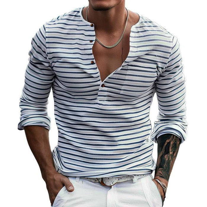 Mason - Men's Striped Henley Collar T-shirt