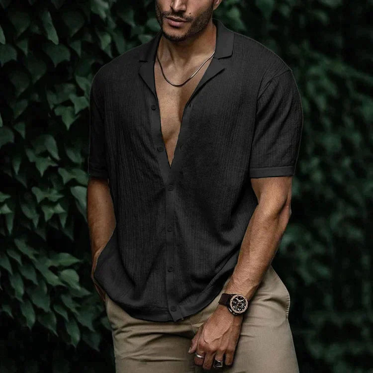 Men’s Textured Button-Up Shirt | Short Sleeve