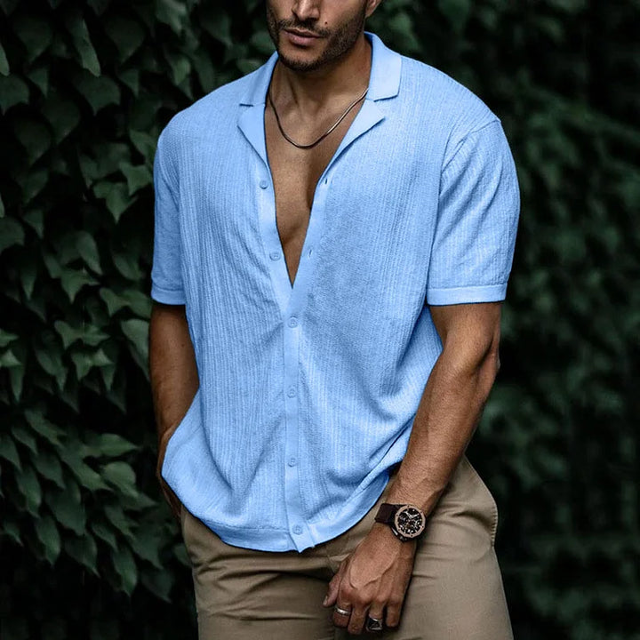 Men’s Textured Button-Up Shirt | Short Sleeve
