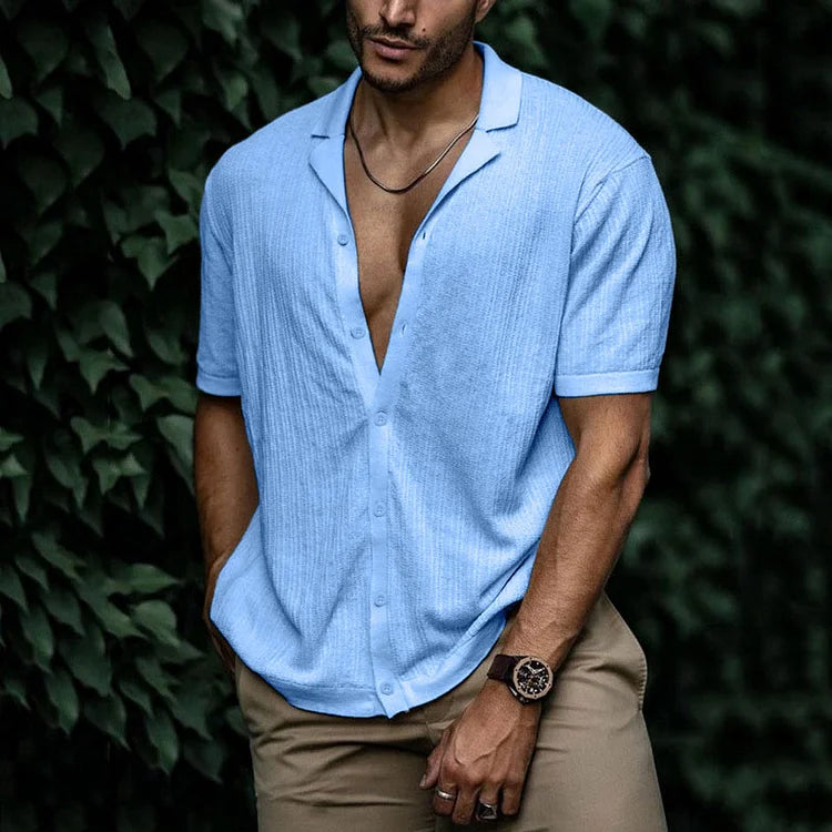 Men’s Textured Button-Up Shirt | Short Sleeve
