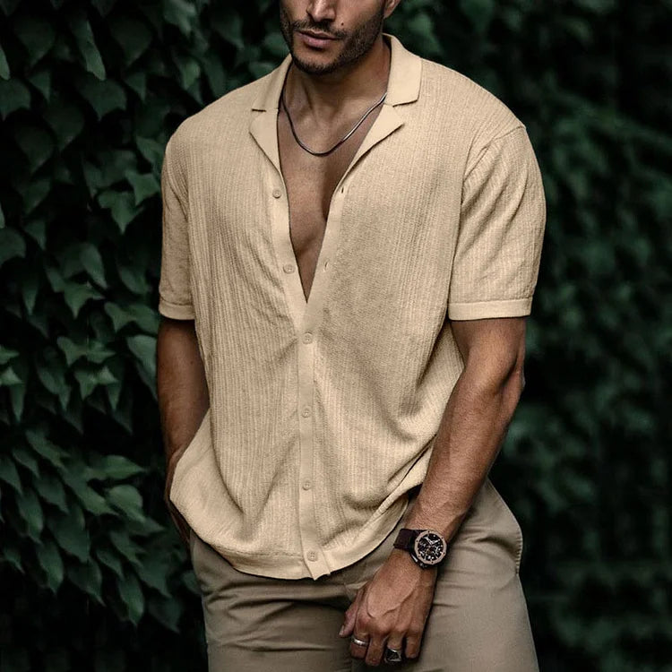 Men’s Textured Button-Up Shirt | Short Sleeve