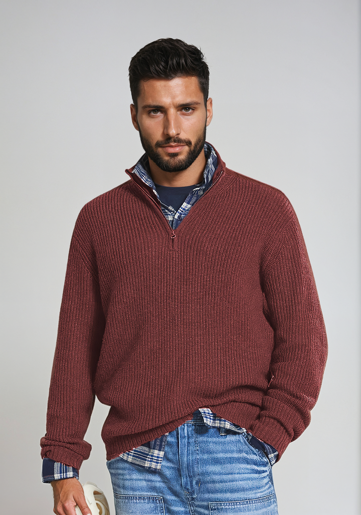 Men’s Ribbed Knit Pullover | Half-Zip
