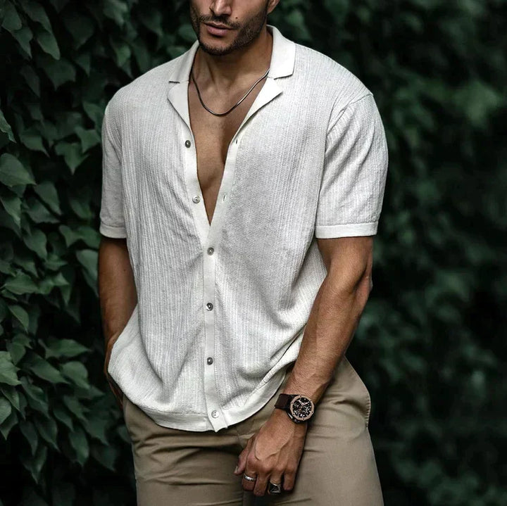 Men’s Textured Button-Up Shirt | Short Sleeve