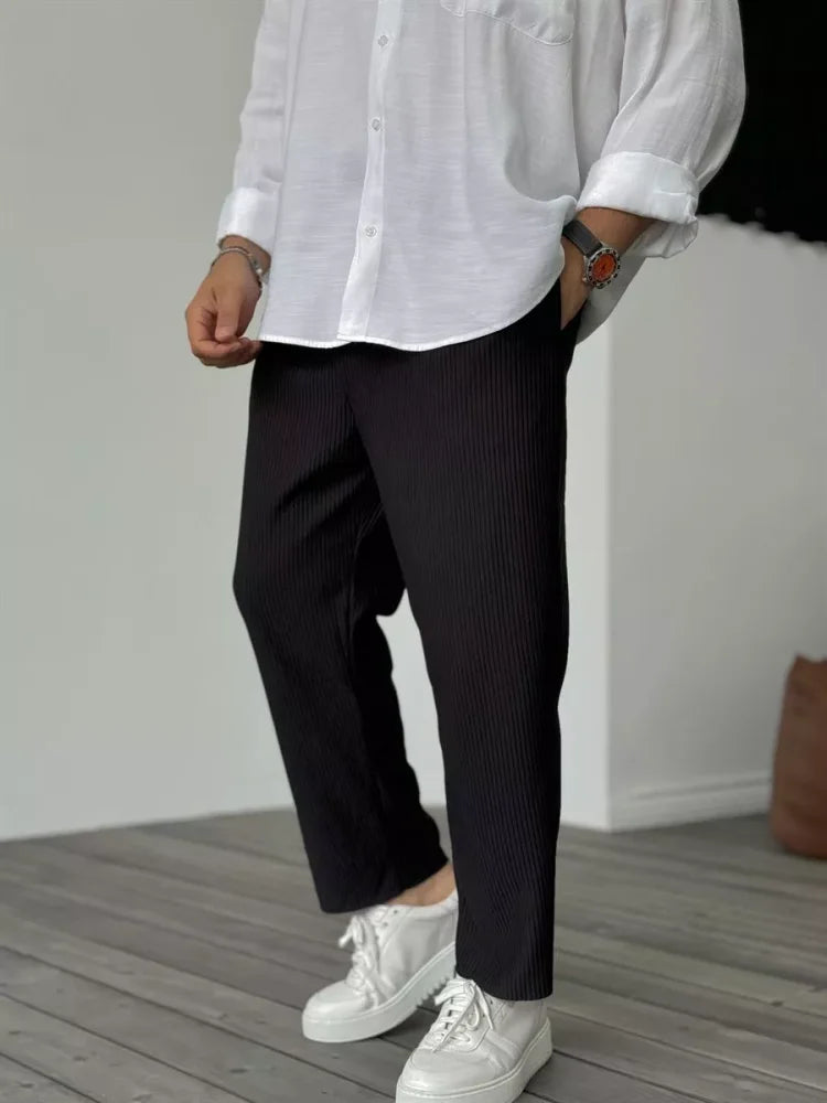 Men’s Relaxed Ribbed Pants | Wide Leg
