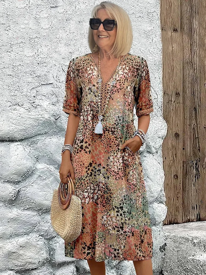 Women’s Printed V-Neck Dress | Midi