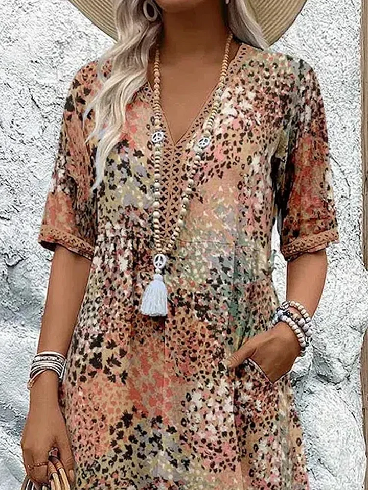 Women’s Printed V-Neck Dress | Midi