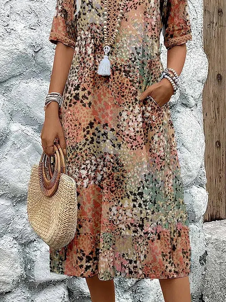 Women’s Printed V-Neck Dress | Midi