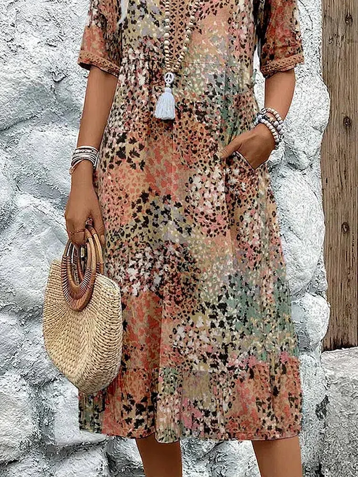 Women’s Printed V-Neck Dress | Midi