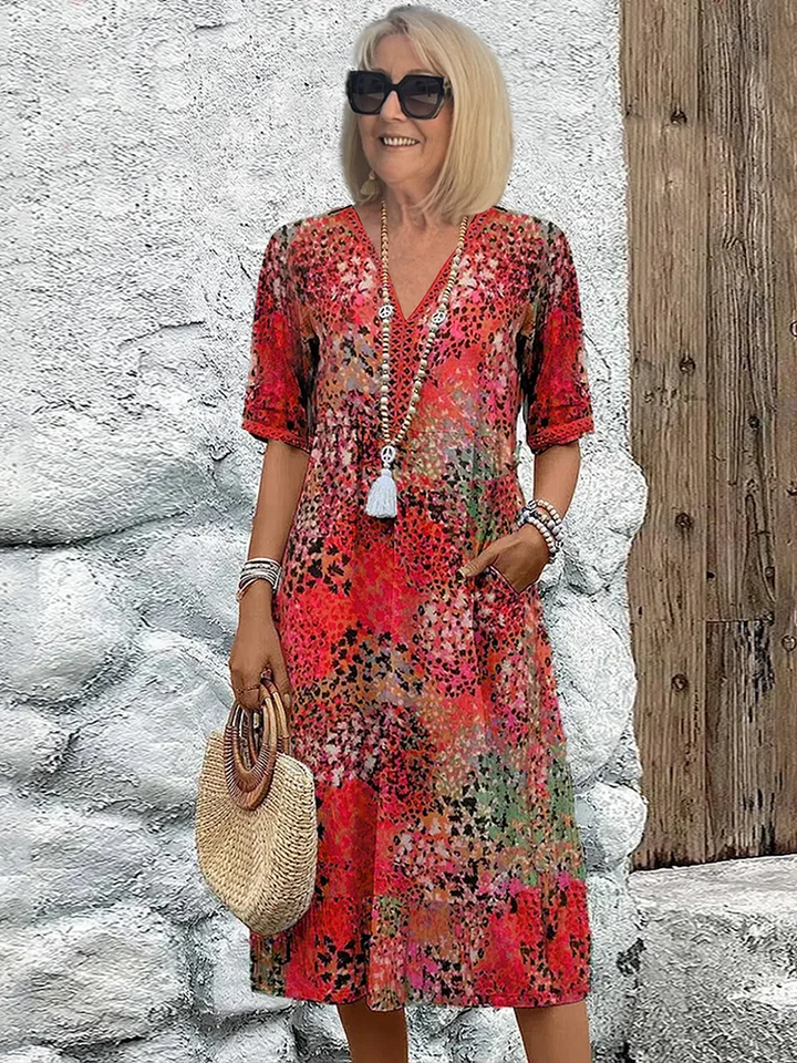 Women’s Printed V-Neck Dress | Midi