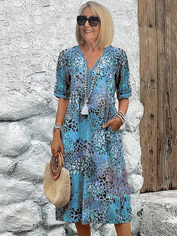 Women’s Printed V-Neck Dress | Midi