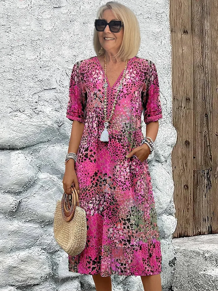 Women’s Printed V-Neck Dress | Midi