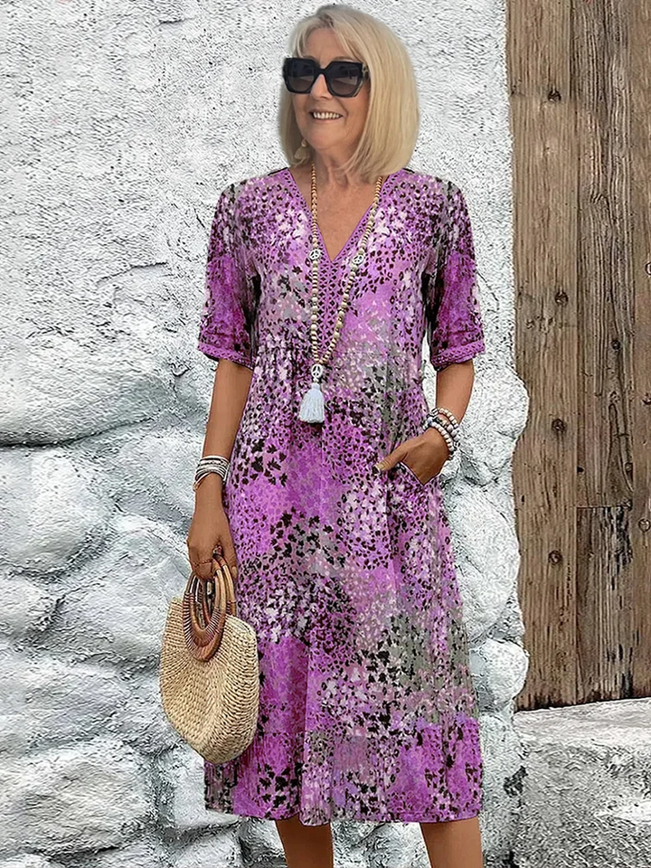Women’s Printed V-Neck Dress | Midi