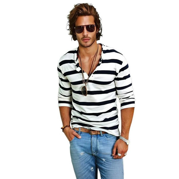 Frankie - Men's Striped Long Sleeve T-shirt