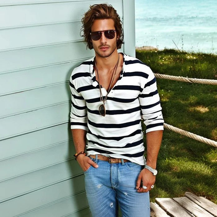 Frankie - Men's Striped Long Sleeve T-shirt