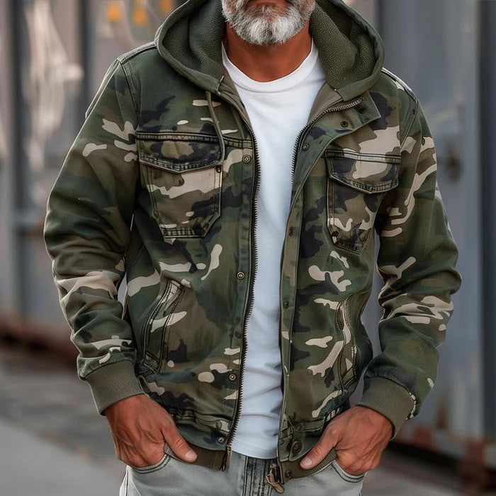 Jack - Men's Camouflage Denim Hooded Cargo Jacket