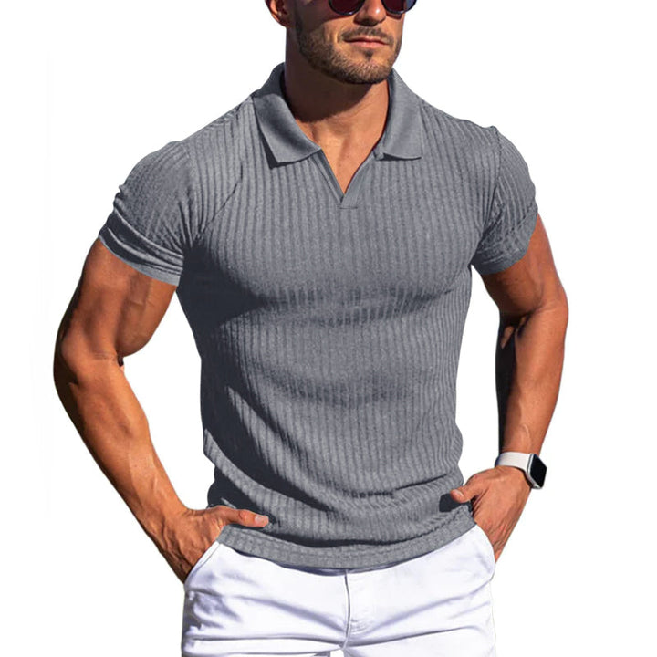 Benjamin - Men's Striped Lapel Polo Shirt with Short Sleeves