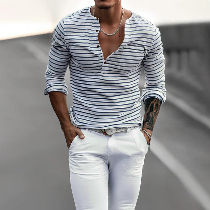Mason - Men's Striped Henley Collar T-shirt