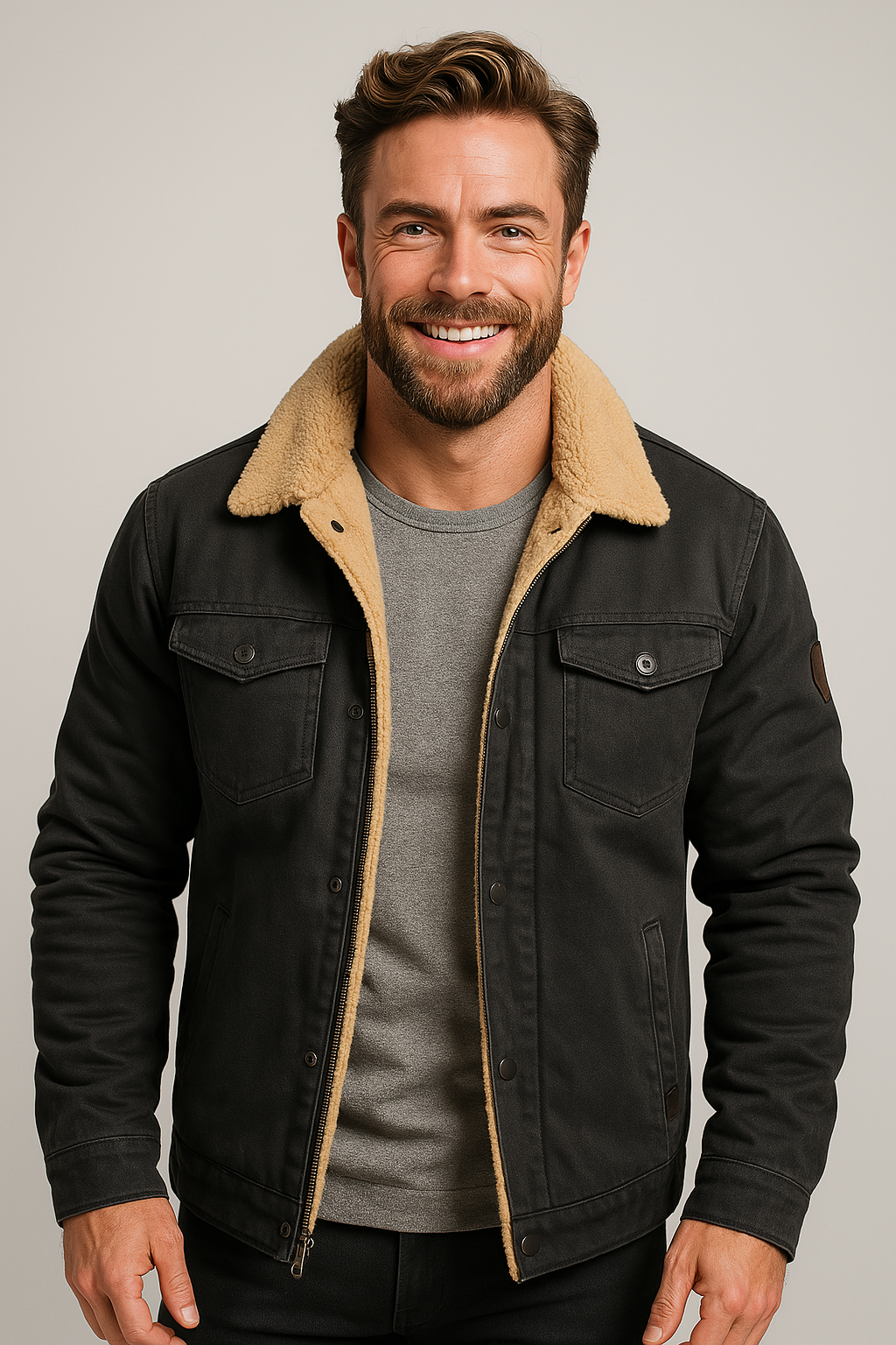 Men's Warm-Collar Button-up Jacket | Bomber
