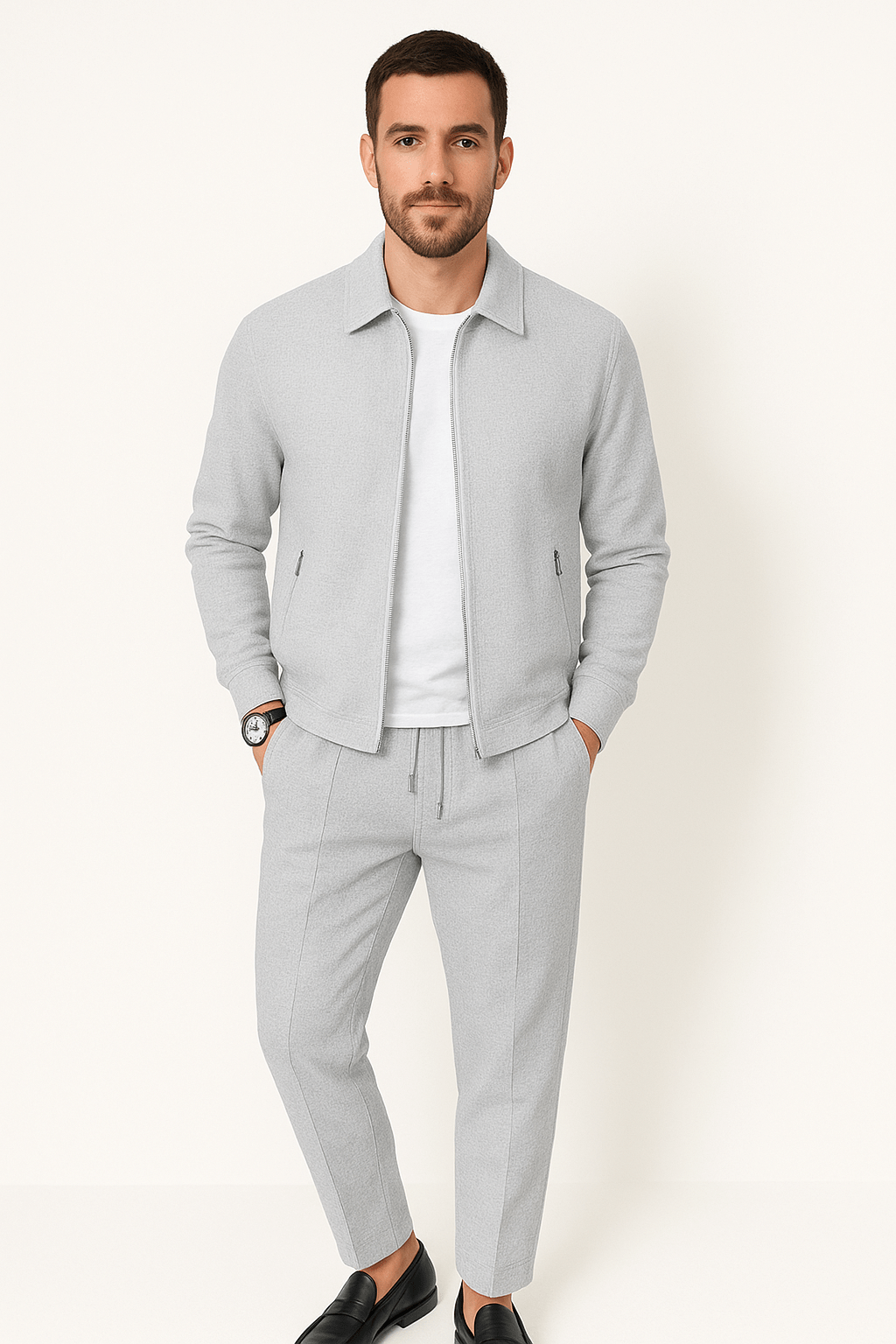 Men’s Casual Zip-Up Jacket Set | Pajamas