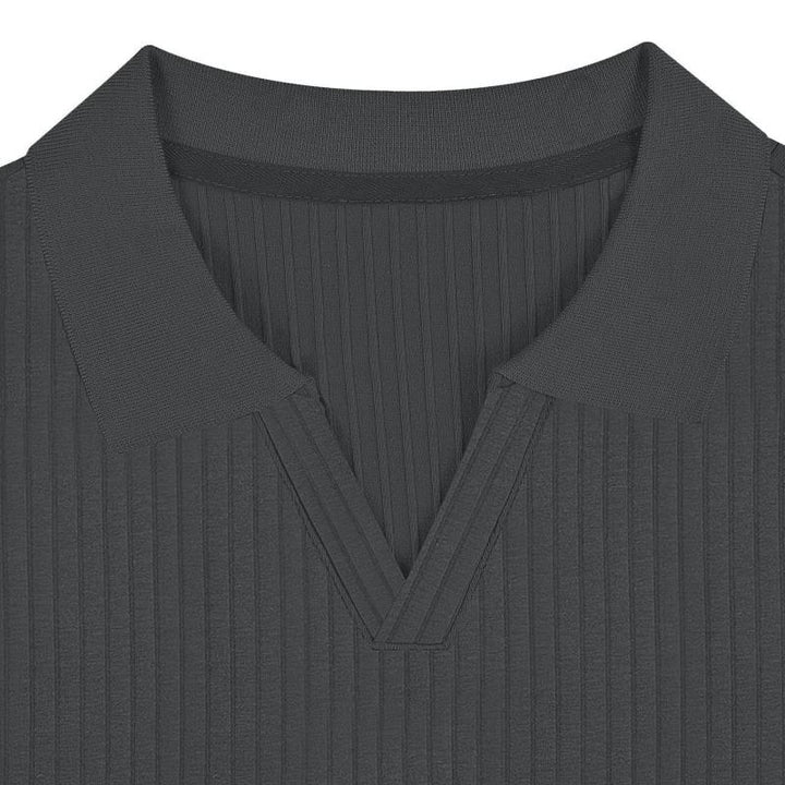 Benjamin - Men's Striped Lapel Polo Shirt with Short Sleeves